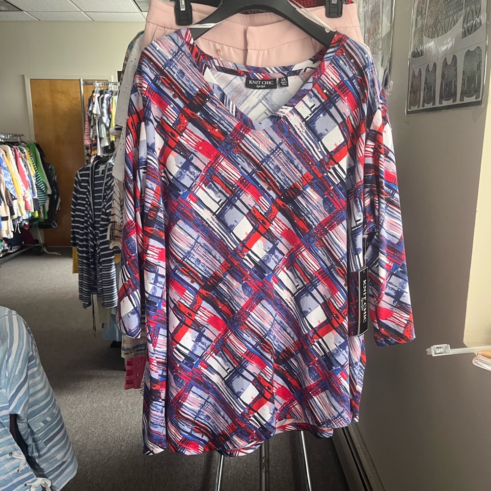 Vibrant Red and Blue Relaxed Tunic